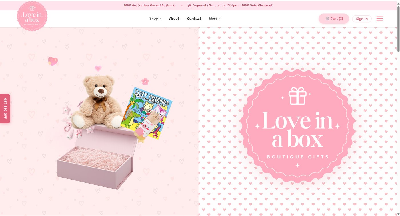 Love in a Box shown on a desktop browser